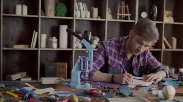 Unhappy man tired of work and throwing pencil on table. business owner in stress — Stock Video