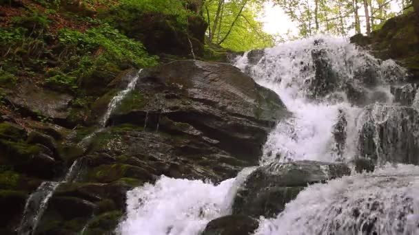 Paisagem com cachoeira e rio fluindo nas montanhas. Cascata cascata — Vídeo de Stock