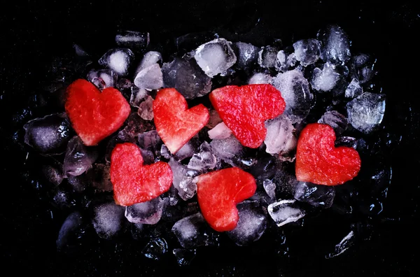 Vermelho doce melancia corações — Fotografia de Stock