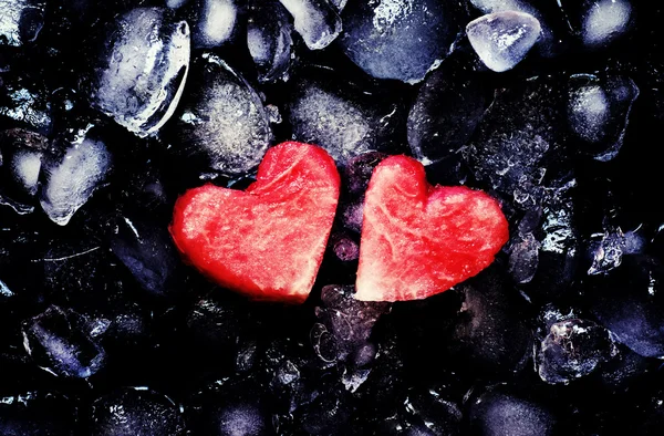 Vermelho doce melancia corações — Fotografia de Stock