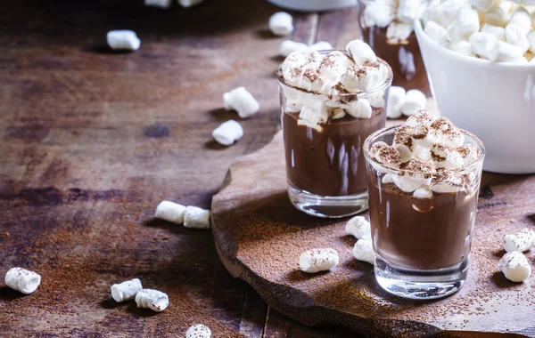 Folyékony csokoládé marshmallow meghintjük kakaópor — Stock Fotó