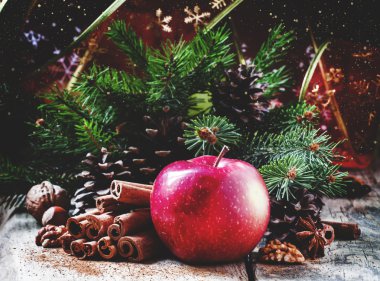 Kırmızı elma ve baharat Noel kompozisyonu