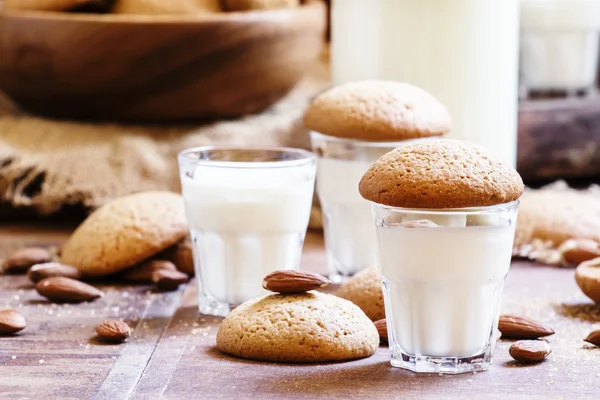 Frische Milch und hausgemachte Nusskekse — Stockfoto