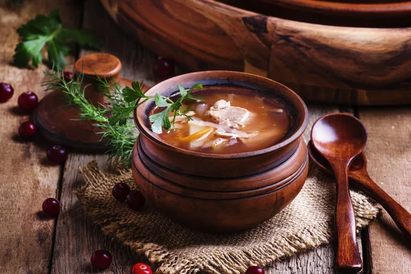 Traditional Russian soup from sauerkraut, meat and potatoes — Stock Image Traditional Russian soup from sauerkraut, meat and potatoes Royalty Free Stock Images