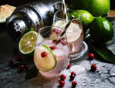 Limonata limon, kızılcık, şeker şurubu ve buz ile 