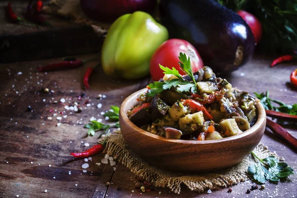 Saute from aubergines in bowl — Stock Photo, Image