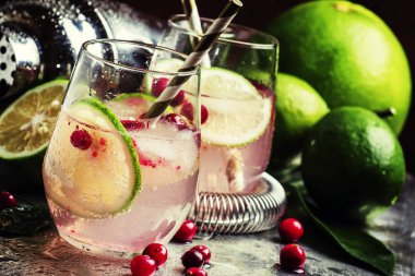Kireç ve buz ile kızılcık limonata