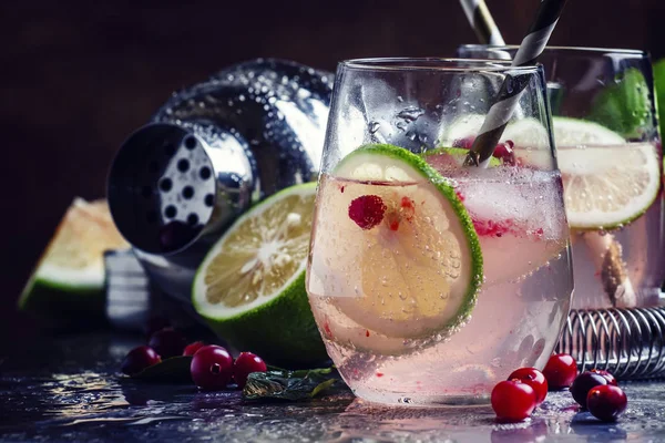 Tranbär lemonad med lime och is — Stockfoto