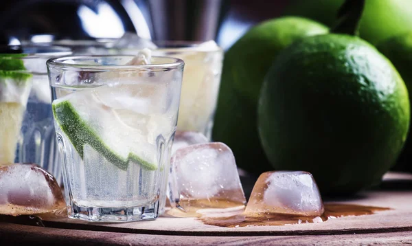 Bitter cocktails with lime, green grapefruit, ice and gin. — Stock Photo, Image