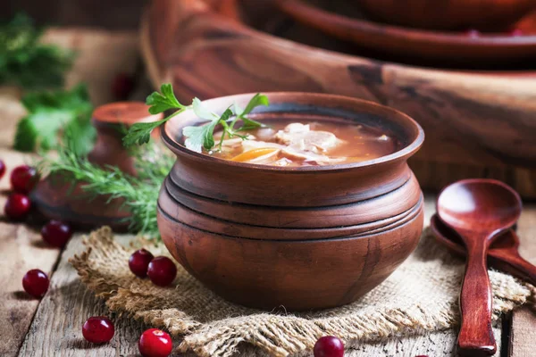 Soup made of sauerkraut, meat and tomato — Stock Image Soup made of sauerkraut, meat and tomato Stock Picture