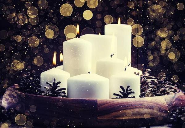 Burning white candles — Stock Photo, Image