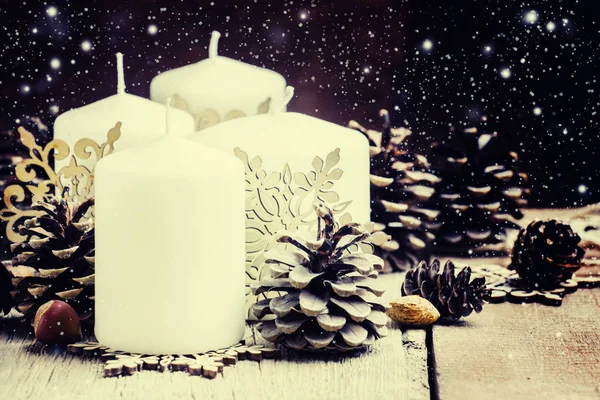 New Year composition with big white candles — Stock Photo, Image