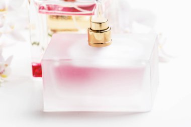 Parfüm şişeleri, beyaz arka planda 