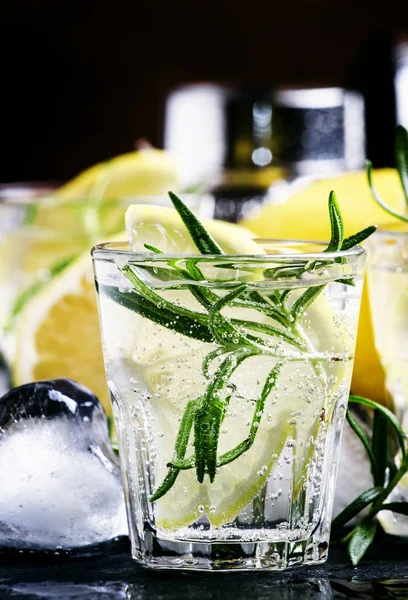 Fizzy lemonade with lemon, rosemary and ice — Stock Photo, Image