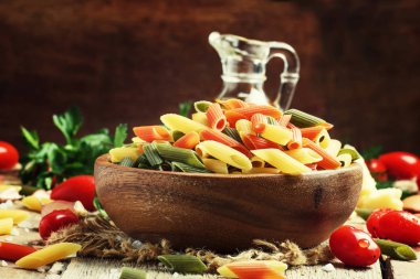 Dry tricolor penne pasta