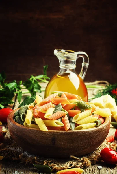 Dry tricolor penne pasta — 스톡 사진