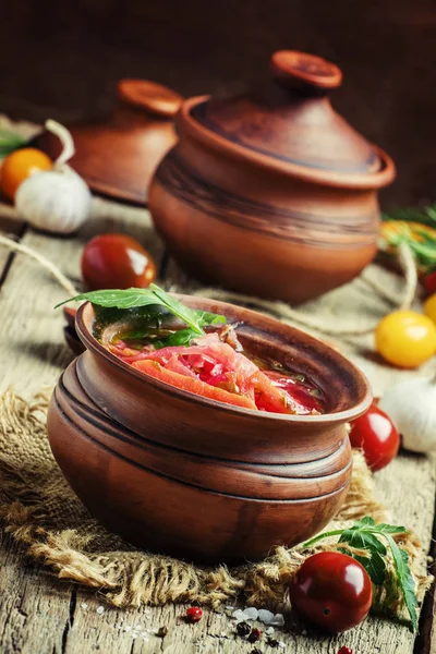 Borschtsch mit Kohl, Rote Bete und Tomaten — Stockfoto