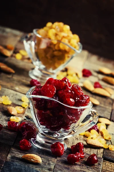 Dried cherries in a glass bowl