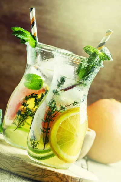 Citrus cocktail med tonic vatten, frukt, mint och is — Stockfoto