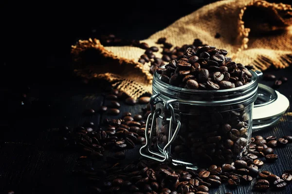Coffee beans in a glass jar — Stock Photo, Image