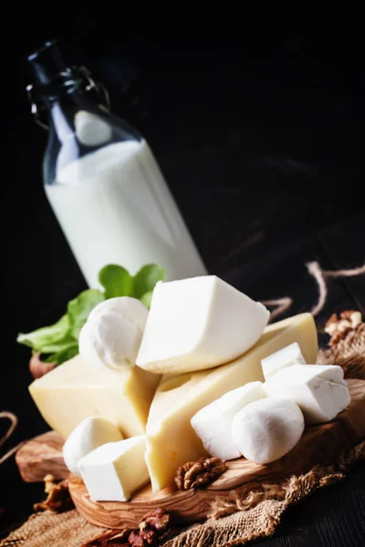 Cheese Assortment, latar belakang hitam — Stok Foto