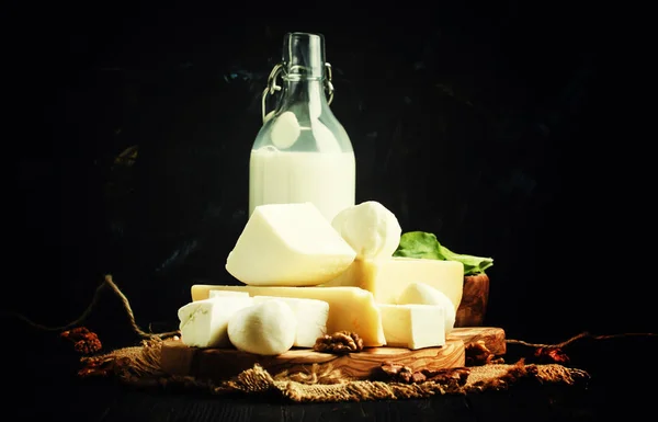 Cheese Assortment, black background — Stock Photo, Image