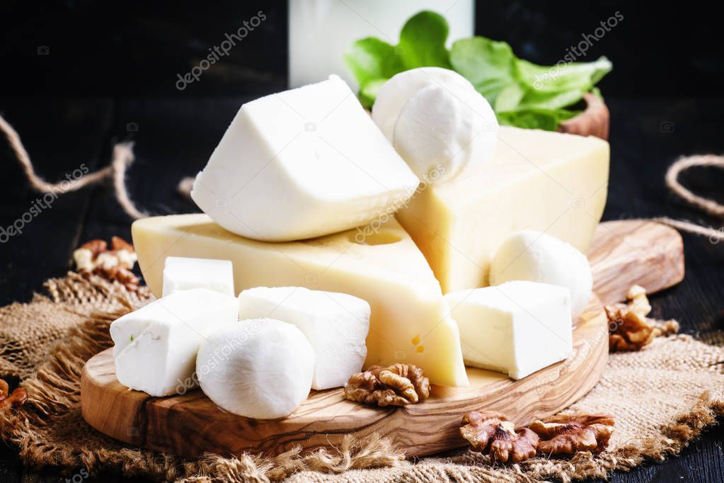 Assorted cheese, selective focus