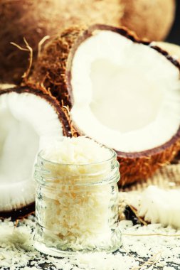 Hindistan cevizi talaşı, seçici odak