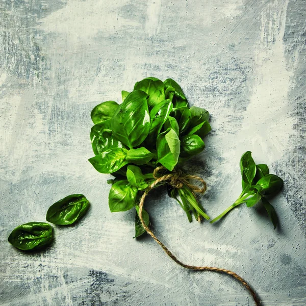 Food background with green basil — Stock Photo, Image
