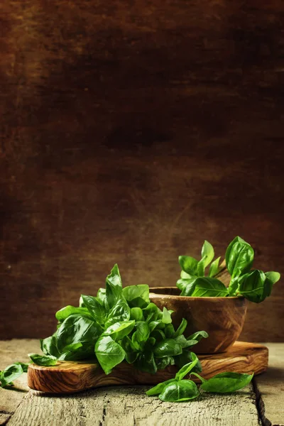 Green basil on a cutting board — Stock Photo, Image