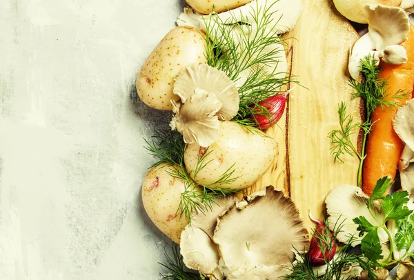 Fresh vegetables, mushrooms and herbs — Stock Photo, Image