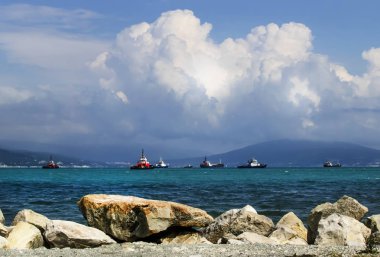 Kargo gemileri ve tugs Karadeniz'de