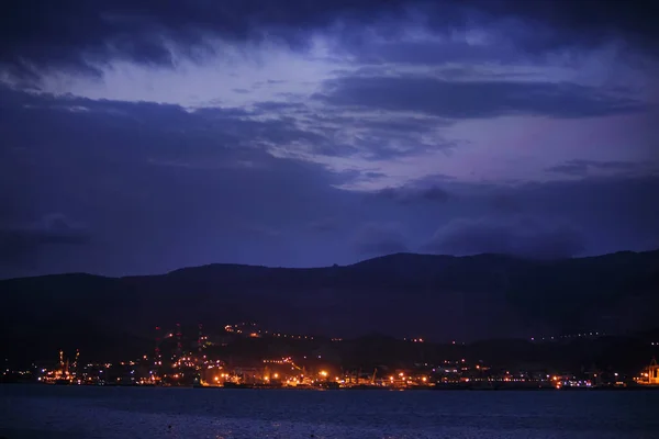 Night panorama of the sea port town