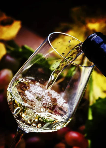 Vino bianco versato in un bicchiere — Foto Stock