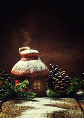 Bir peri ev ile Noel ve yeni yıl kompozisyon 