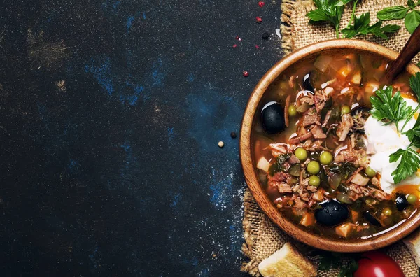Russian Meat Solyanka Soup — Stock Image Russian Meat Solyanka Soup Royalty Free Stock Photos