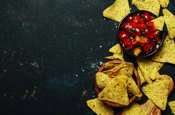 Concetto Tex-Mex, Salsa e Nachos — Foto Stock