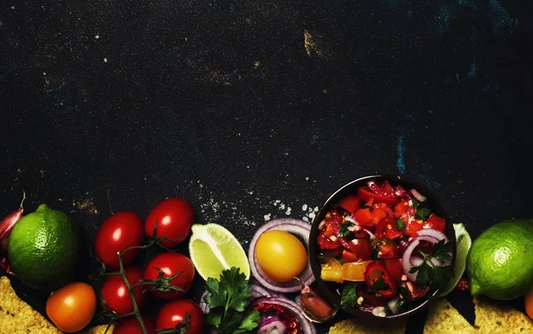 Мексиканська їжа концепції, начос, Сальса соусом — стокове фото