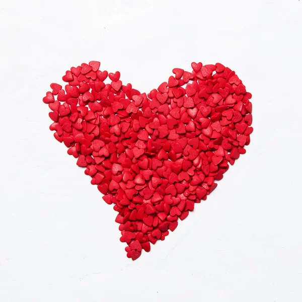 Rood Hart Van Zoete Suiker Harten Valentijnsdag Kaart Lichte Achtergrond — Stockfoto