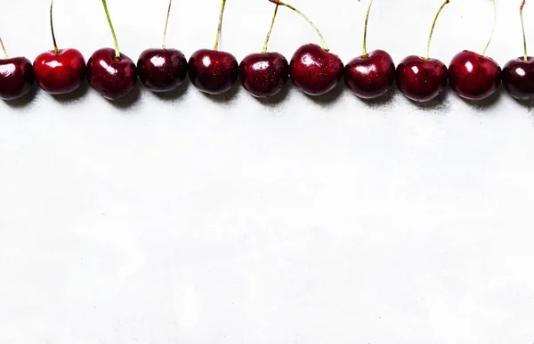 Schwarzkirschen Lebensmittel Hintergrund Ansicht Von Oben — Stockfoto
