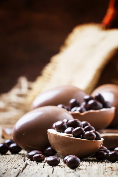 Composição Férias Páscoa Com Ovos Chocolate Doces Estilo Rústico Fundo — Fotografia de Stock