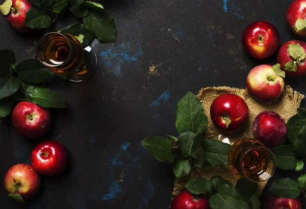 French Apple Brandy Dark Background Top View — Stok Foto