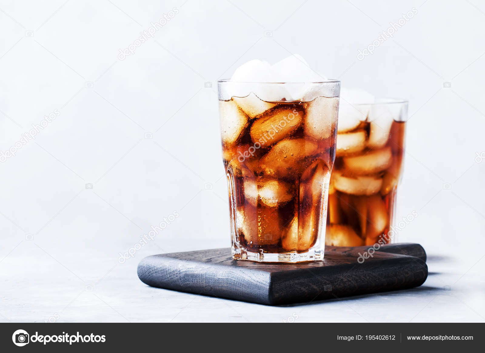 Alcoholic Cocktail Rum Cola Ice Gray Background Selective Focus — Stock