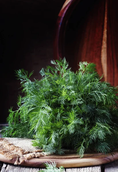 Fresh Dill Old Wooden Table Rustic Style Selective Focus — Stock Photo, Image