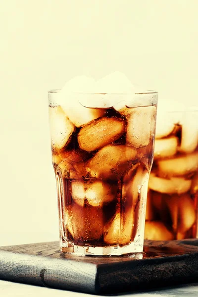 Alcoholic Cocktail Rum Cola Ice Gray Background Selective Focus — Stock Photo, Image