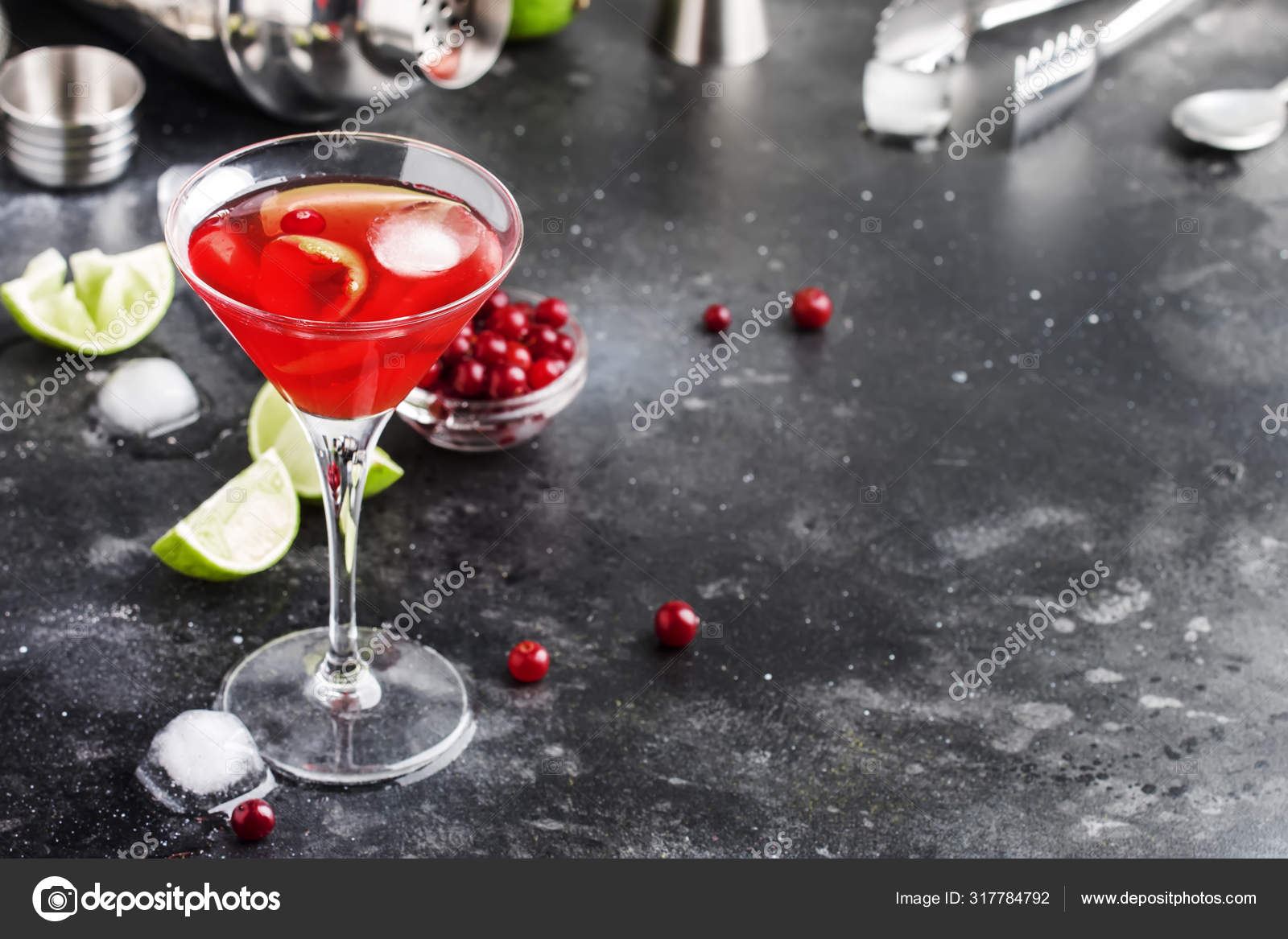 Cosmopolitan Cocktail Vodka Liqueur Cranberry Juice Lime Ice Orange