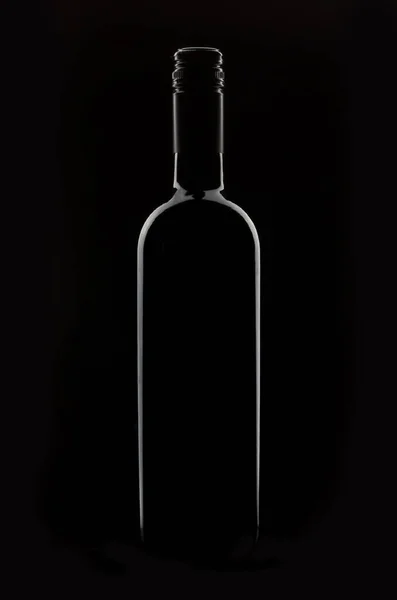 Silhouette Bouteille Vin Rouge Isolée Sur Fond Noir — Photo