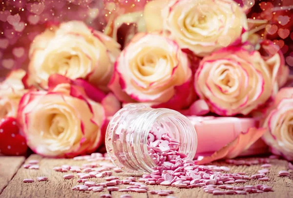 Coeur Sucré Rose Carte Saint Valentin Roses Roses Roses Rouges — Photo