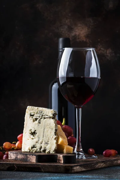 Port Wine Blue Cheese Still Life Rustic Style Vintage Wooden — Stock Photo, Image