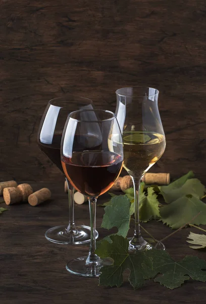 Set Vini Vino Rosso Bianco Rosato Assortimento Bicchieri Vino Degustazione — Foto Stock